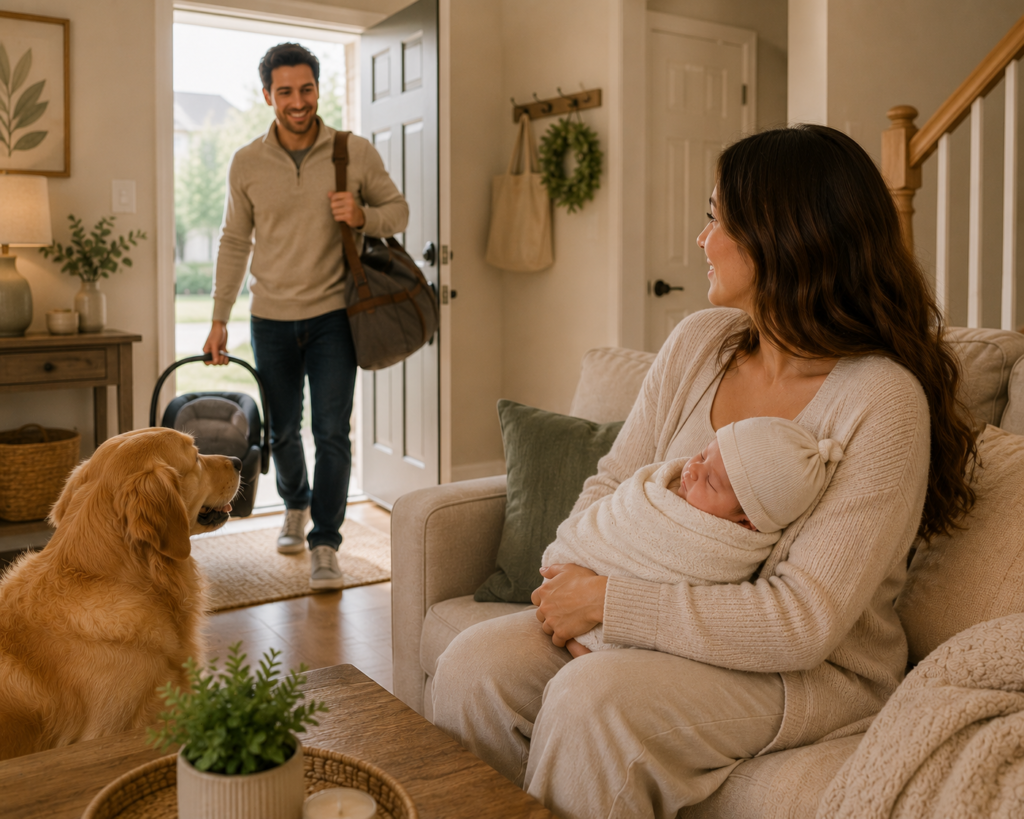 The First 10 Minutes Home From the Hospital, With a Dog Waiting at the Door